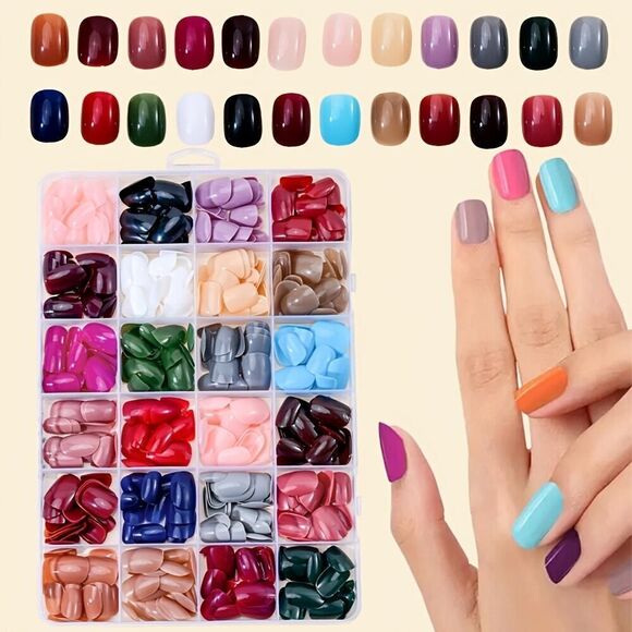 576pcs Pure Color Press-On Nails Set - Mixed Color System Short Square - Picture 7 of 9